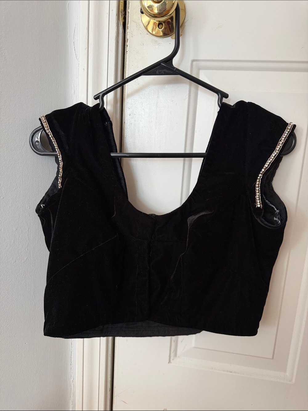 Black Velvet Cropped Top with Beaded Trim - Picture 10 of 11